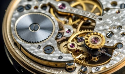 Fototapeta na wymiar Vintage watch gears expertly serviced and repaired to perfection Creating using generative AI tools