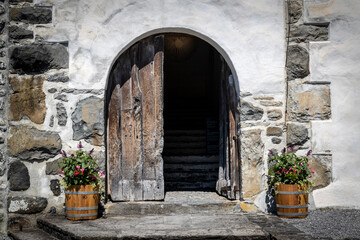 old wooden medieval door in the castle of werdenberg switzerland