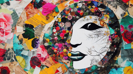 collage made of magazines and colorful paper mood. ying yang