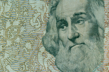 Old portrait of one side of an Italian 1000 lire banknote