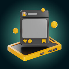 Premium social media phone sharing window icon 3d rendering on isolated background