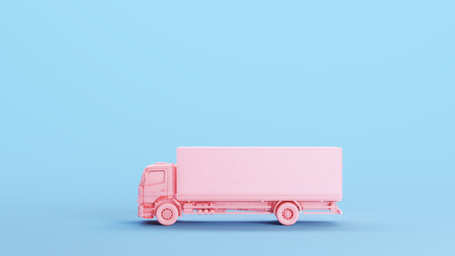 Pink Truck Delivery Transportation Haulage Freight Lorry Commercial Industry Logistics Kitsch Blue Background Side View 3d illustration render digital rendering