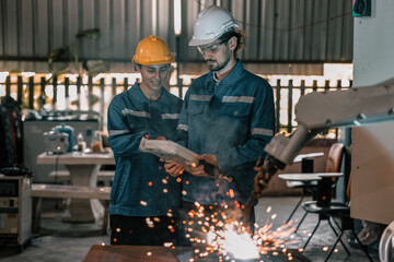 The robotics technician supervisor guides the trainees how to automate, configure, and access to a welding process via a control panel display. The manufacturing lines are reliable and repeatable.