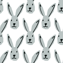 Seamless pattern with hare head illustration in minimalist style on white background