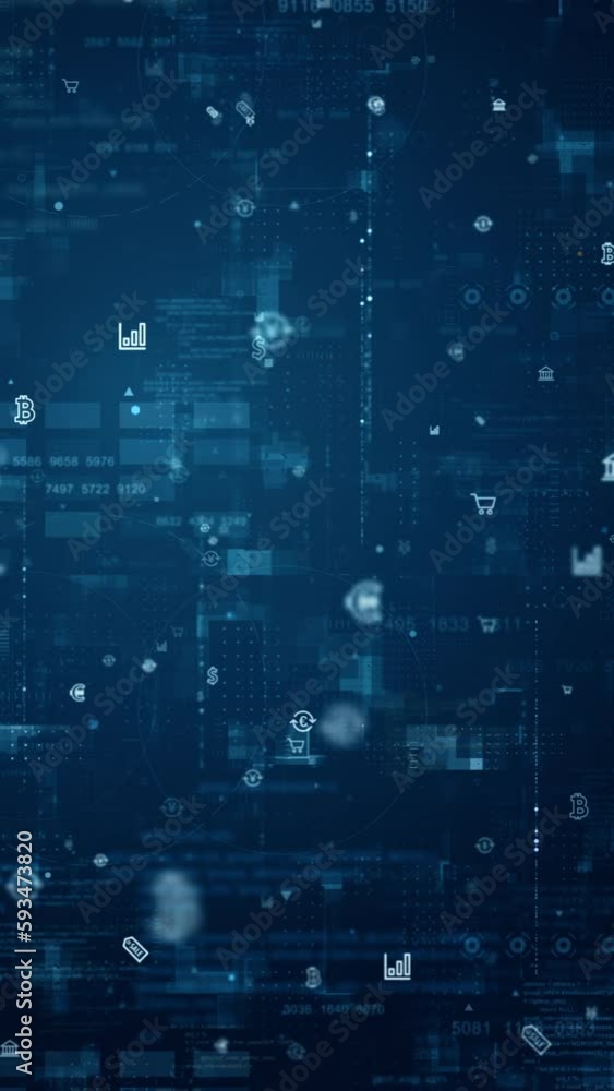 Aufkleber motion graphic of blue money icon and data matrix simulation digital grid line with futuristic hud s