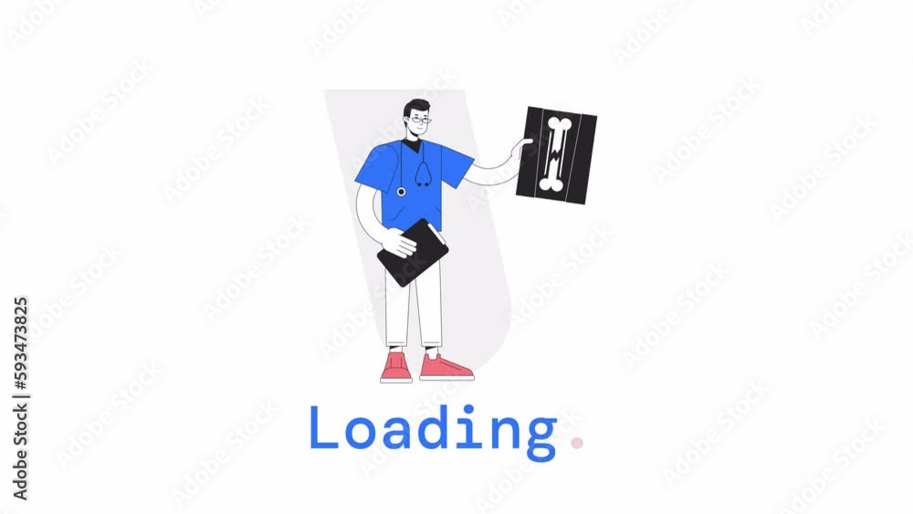 Poster bone x-ray loader animation. diagnostic imaging in hospital. flash message 4k video footage. isolate