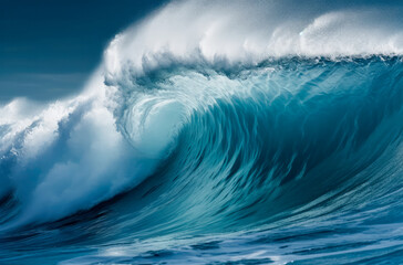 Blue ocean wave. Big waves breaking on an reef along. High quality photo © oksa_studio