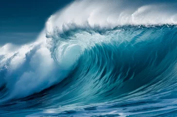 Fototapeten Blue ocean wave. Big waves breaking on an reef along. High quality photo © oksa_studio