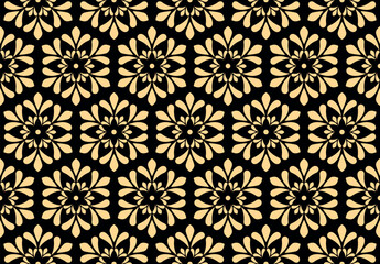 Flower geometric pattern. Seamless vector background. Gold and black ornament