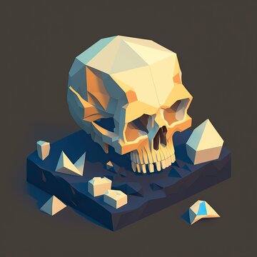 An isometric yellow skull on a base