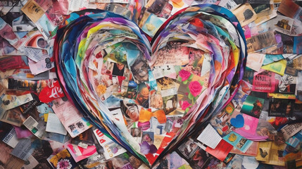 collage made of magazines and colorful paper mood. heart