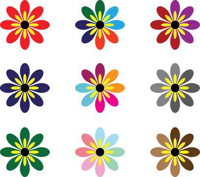 Simple colourful flowers. Set of simple colourful flowers