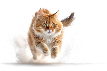 Cat running on camera isolated on white background.. Generative AI
