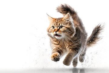Obraz premium Cat running on camera isolated on white background.. Generative AI