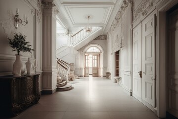 Fototapeta na wymiar Interior of white entrance hall. Generative AI