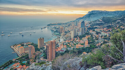 Fototapeta na wymiar Monaco on the French Riviera in the evening