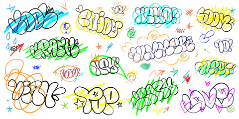 popular words in graffiti doodle style , vector design element
