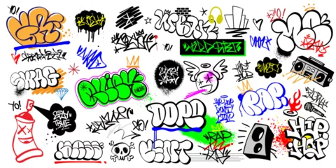 Fototapeten Graffiti graffiti street art vector lettering set , rap music hip hop culture design elements  © TOPFORM
