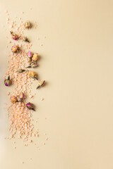 Natural Ayurveda and Spa wellness centre concept. Flat lay composition, dropper pippette with...