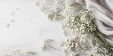 Feminine Wedding Desktop Mockup with Baby's Breath Gypsophila Flowers and Eucalyptus Leaves AI generated