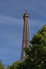 view on Eiffel Tower from nearby park at summer