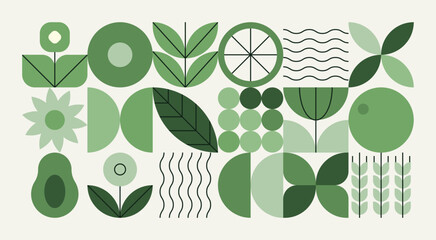 Geometric natural pattern. Abstract fruit leaf plant simple shape, minimal floral eco agriculture concept. Vector banner
