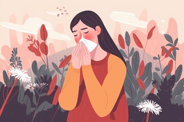Allergy Illustration - Person Sneezing because of an Allergy