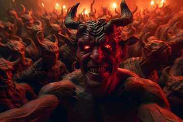 Der Teufel - das Selfie von Lucifer und seinen Dämonen - obrazy, fototapety, plakaty