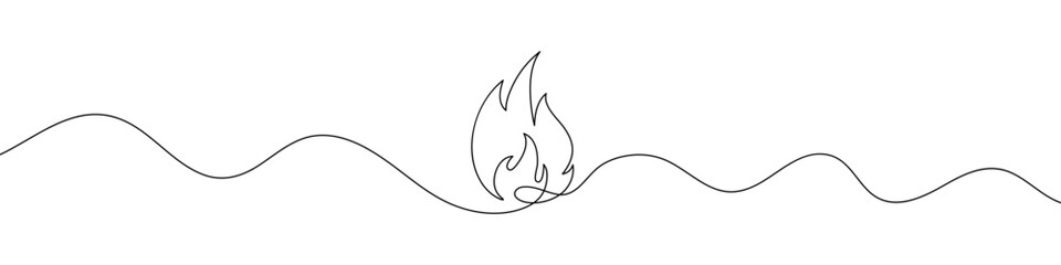 Fire icon in continuous line drawing style. Line art of flame icon. Vector illustration. Abstract background