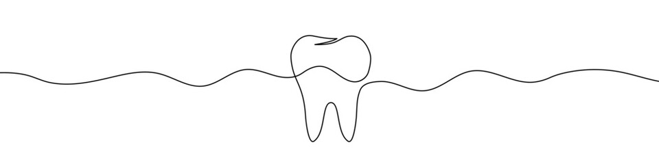 Tooth icon in continuous line drawing style. Line art of tooth icon. Vector illustration. Abstract background