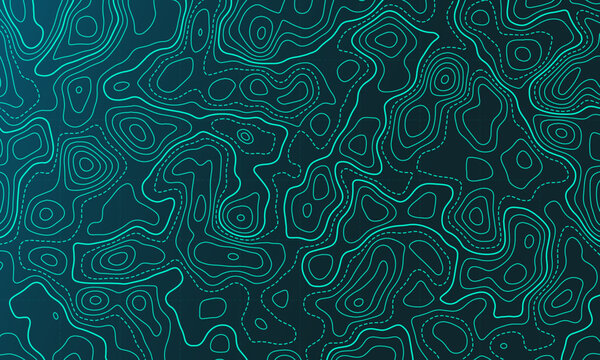 Ocean topographic line map with curvy wave isolines vector illustration. Sea depth topographic landscape surface for nautical radar readings. Cartography texture abstract banner of relief ocean floor.