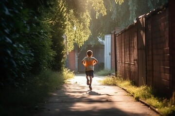 illustration, a boy running down the alley, ai generative.