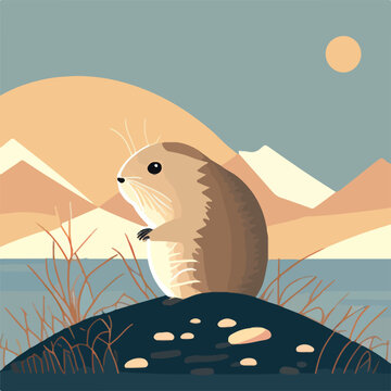 Arctic lemming in arctic tundra. Rodents animals in natural habitat. Flat vector illustration concept. Generative AI