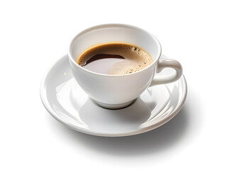Aromatic Black Coffee in a Glossy White Ceramic Cup on a Clean White Background