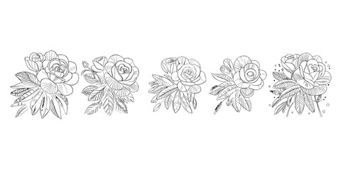 
Beautiful Five Roses Flower Coloring book, hand drawn vector
