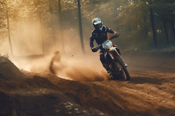 Fototapeta na wymiar Motorbike Motorcross Race in the Woods | Generative Ai