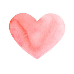 Hand painted pink watercolor heart isolated on a white background.