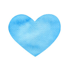 Hand painted watercolor cyan heart isolated on a white background.