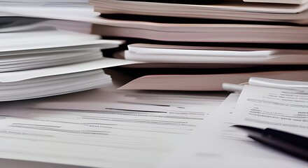 Closeup office table with organized stacked papers, as the concept of organized document management system for busy business reports or legal papers Generative AI