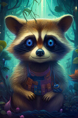 A Cute Little Raccoon Adventuring Through a Magical World of Enchanted Creatures