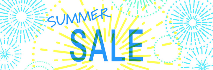 爽やかな夏のイメージの花火の背景イラスト（サマーセールのバナーテンプレート）