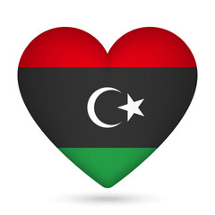 Libya flag in heart shape. Vector illustration.