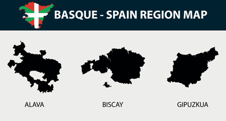 Map of Basque province city set - Spain region outline silhouette graphic element Illustration template design
 - obrazy, fototapety, plakaty