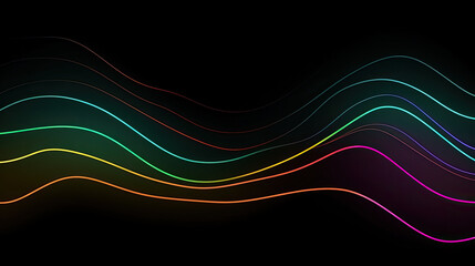 Wave-shaped neon lines on black background. Generative AI