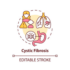 Cystic fibrosis concept icon. Respiratory and digestive systems. Hereditary disease abstract idea thin line illustration. Isolated outline drawing. Editable stroke. Arial, Myriad Pro-Bold fonts used
