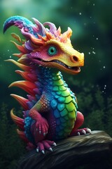 illustration, cute multicolor dragon, generative ai