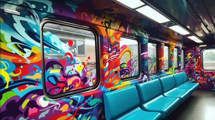 Graffiti on the subway train. AI	