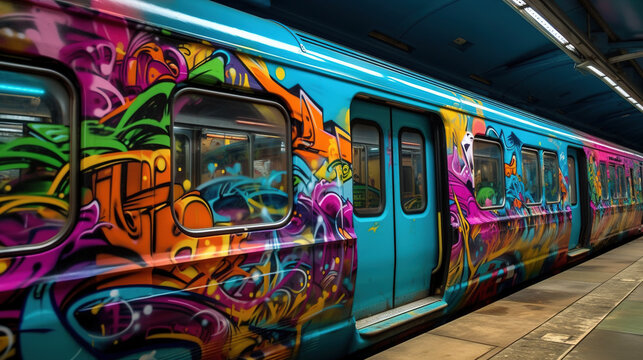 Graffiti on the subway train. AI	