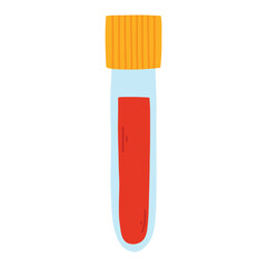 Test tube with blood in flat style. Vector illustration. Isolated test tube with red liquid. Chemical test tube.