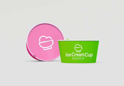 Front View Two Ice Cream Cups Mockup